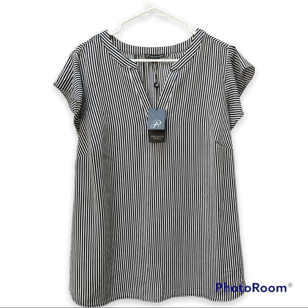 ADRIANNA PAPELL  Striped V-Neck Flutter Sleeve Plus Size Blouse  2X